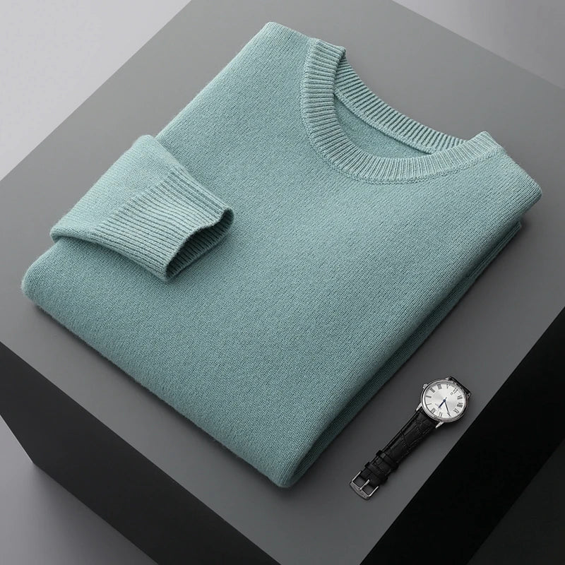 Suéter de lana para hombre Otoño e Invierno nuevo cuello redondo suelto Color sólido invierno engrosamiento camisa de fondo