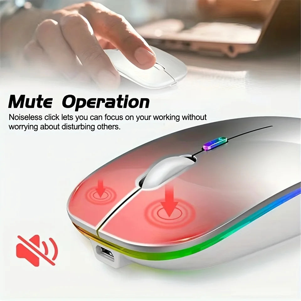Ratón inalámbrico de 2,4 GHz, recargable por Bluetooth, silencioso, ergonómico, para juegos, con retroiluminación USB, ratón de 1600DPI para PC y portátiles