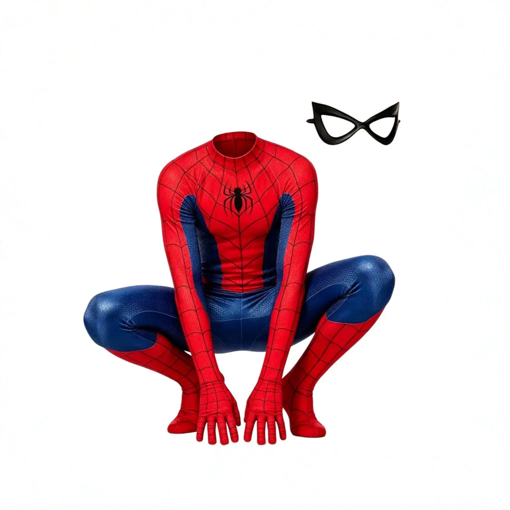Red and blue Spider-Man cos costume Halloween Comic-Con Children Adult one-piece tights Independent blindfold Hero performance