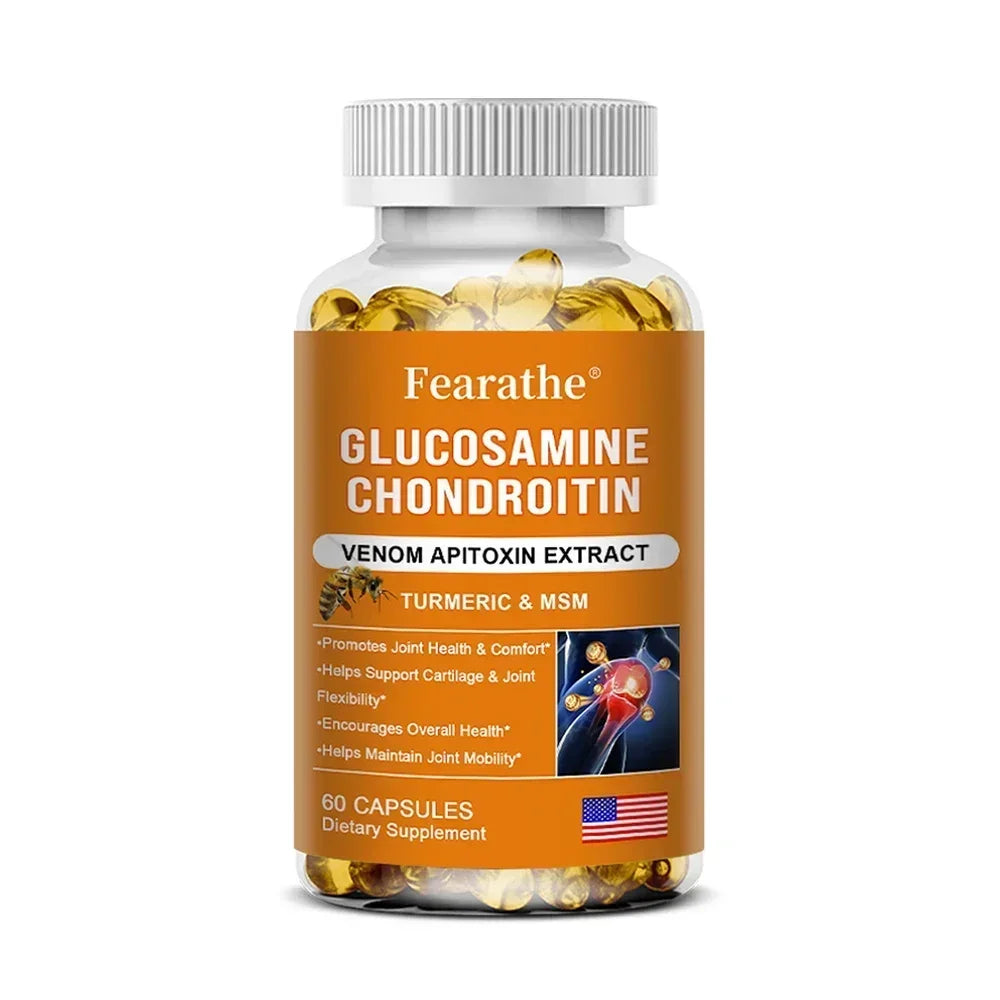 Suplemento de glucosamina, condroitina, MSM y cúrcuma: apoyo para la cartílago, la salud y la flexibilidad de las articulaciones, cápsulas sin OGM