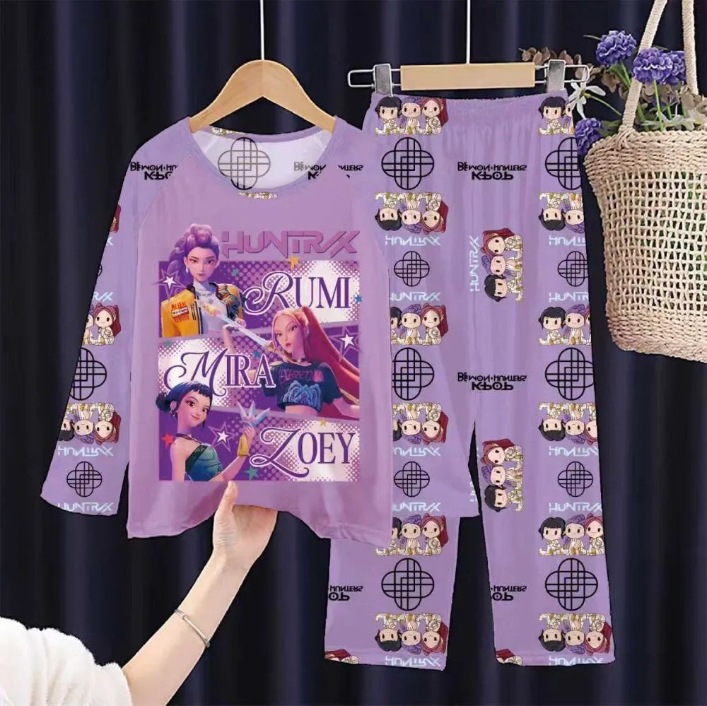 Conjunto de pijamas para niños KPop Demon Hunters Huntrix, ropa de manga larga para niñas, 2 uds., ropa de dormir para niños, ropa de dormir de dibujos animados para niños de 3 a 14 años