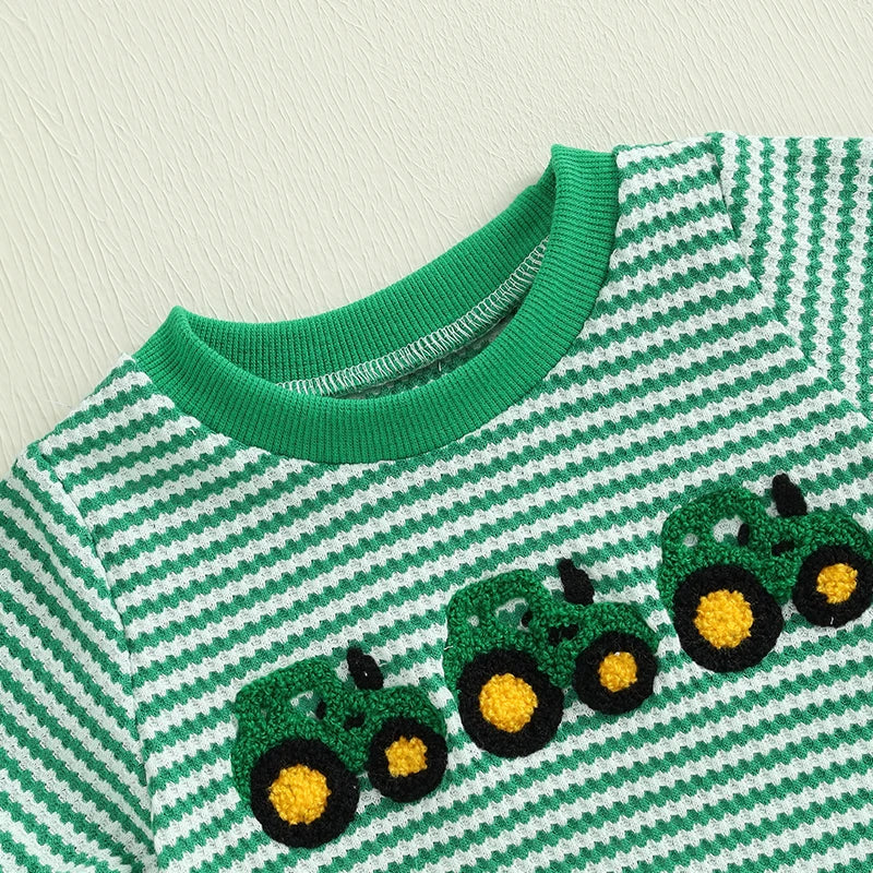 Baby Truck Embroidered Striped Short-Sleeve Romper