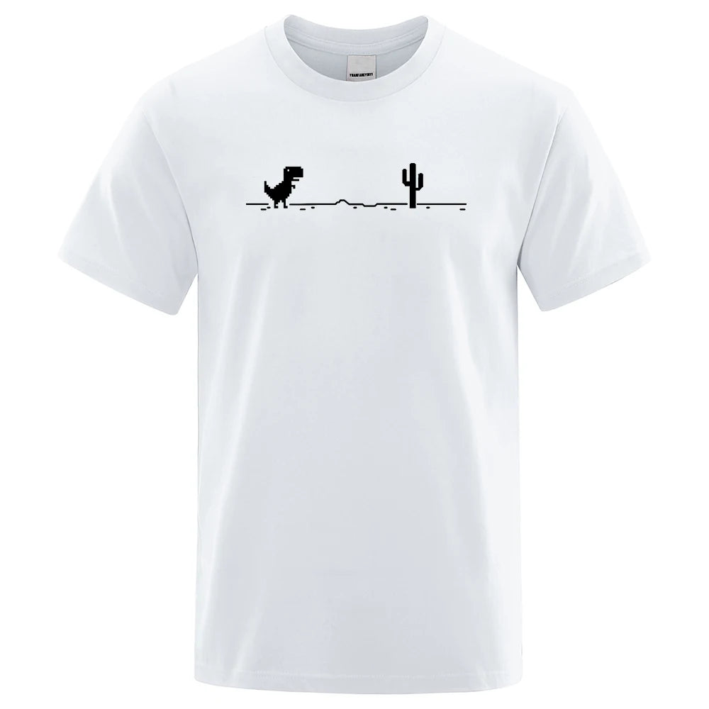 Camisetas para hombre con estampado de dinosaurio y Cactus, camisetas divertidas, Camiseta de algodón de verano para hombre, camisetas informales con cuello redondo, ropa de calle, Top básico