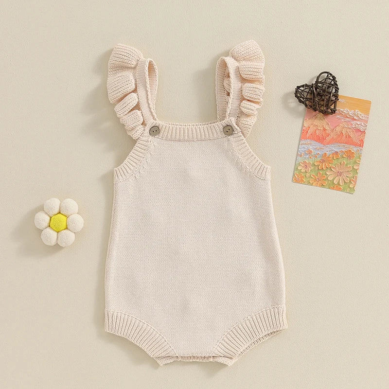 Baby Girl Floral-Embroidered Sleeveless Ruffle Romper