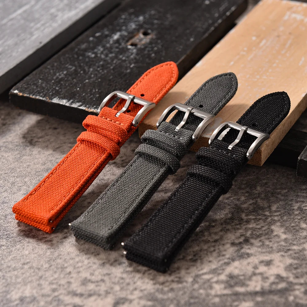 Correa de reloj de nailon de 18mm, 20mm y 22mm, correas de reloj de cuero y tela de vela de dos caras, pulseras de liberación rápida, cinturón deportivo para hombres y mujeres