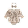 Baby Girl Plaid-Collar Long-Sleeve Romper & Headband