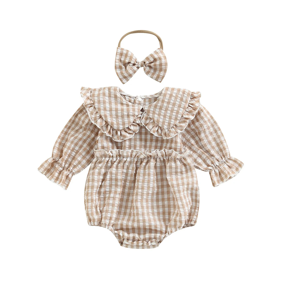 Baby Girl Plaid-Collar Long-Sleeve Romper & Headband