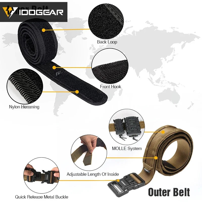 IDOGEAR-Cinturón táctico MOLLE de 2 ", cinturón MOLLE de liberación rápida con interior exterior ajustable para hombres, deportes al aire libre Airsoft 3444