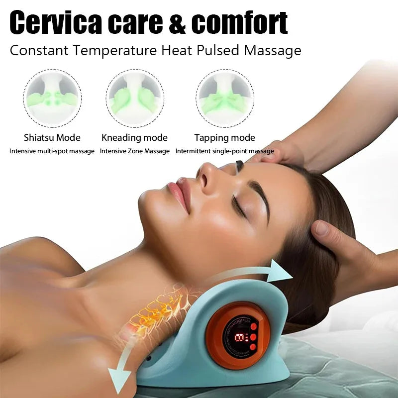 Masajeador eléctrico de tracción Cervical para cuello, almohada de masaje para amasar vibración, almohada ergonómica para la cabeza, herramienta de relajación para el hogar