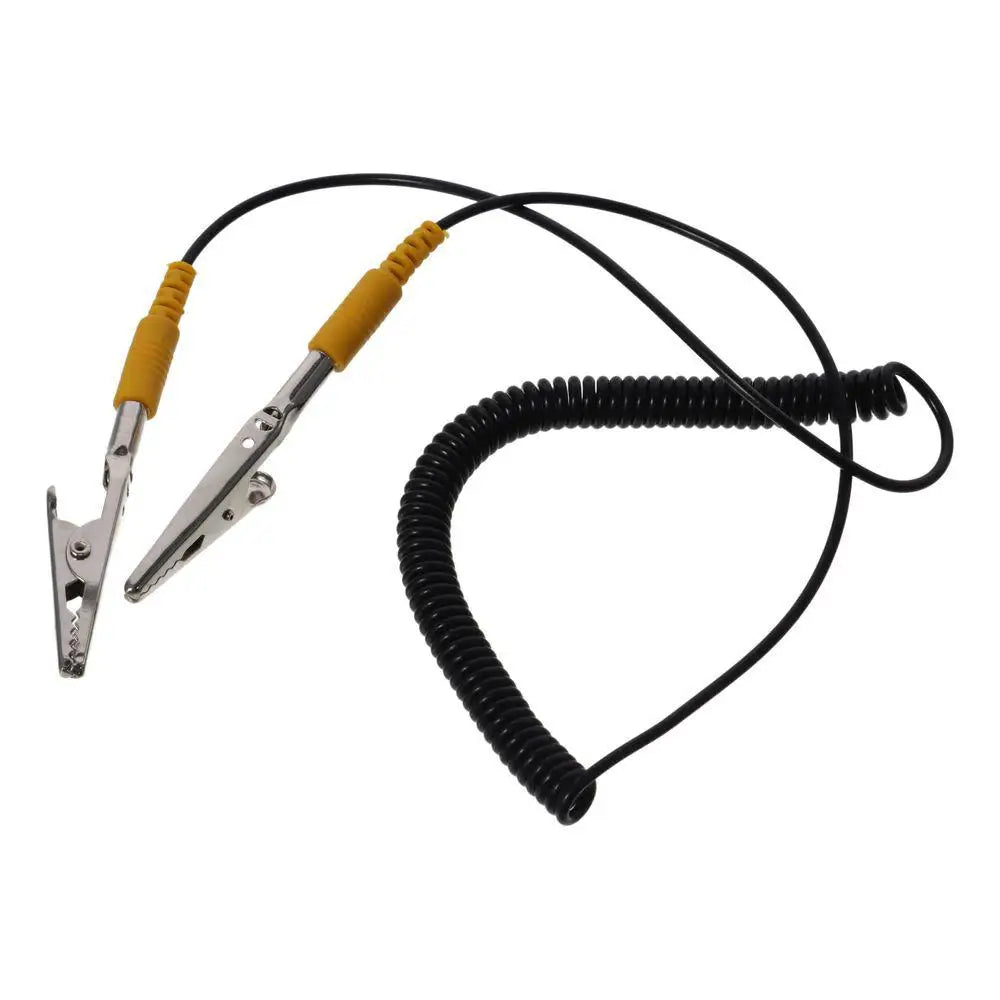 Cable de conexión a tierra ESD antiestático, Cable en espiral, con pinza de cocodrilo Doble