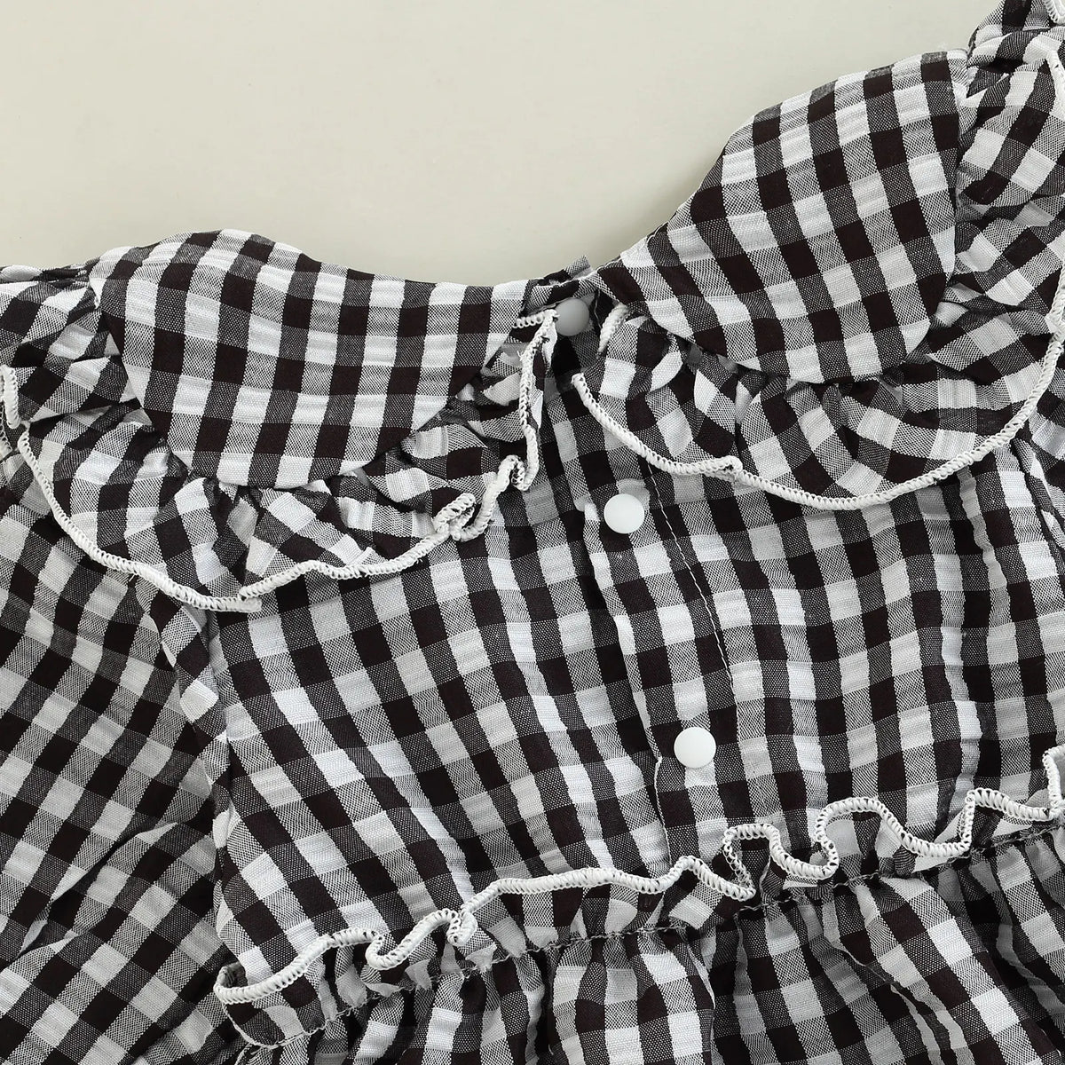 Baby Girl Plaid-Collar Long-Sleeve Romper & Headband