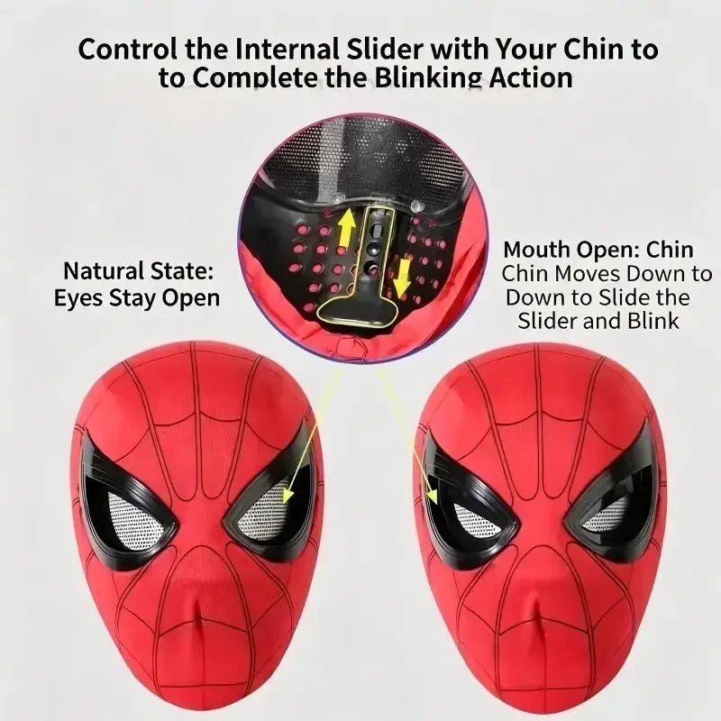 Spider-Man Cosplay Mask with Chin-Controlled Moving Eyes