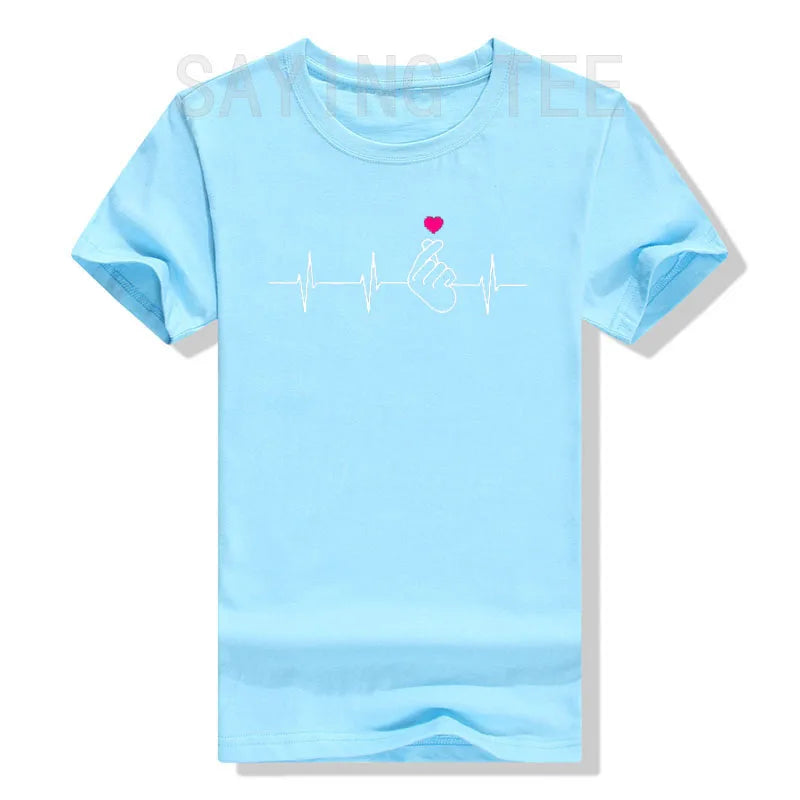 Camisa K-Pop, camiseta de regalo de música Pop coreana con corazón de mano y latido del corazón, camiseta gráfica KPop para fanáticos de la moda, camisetas de manga corta