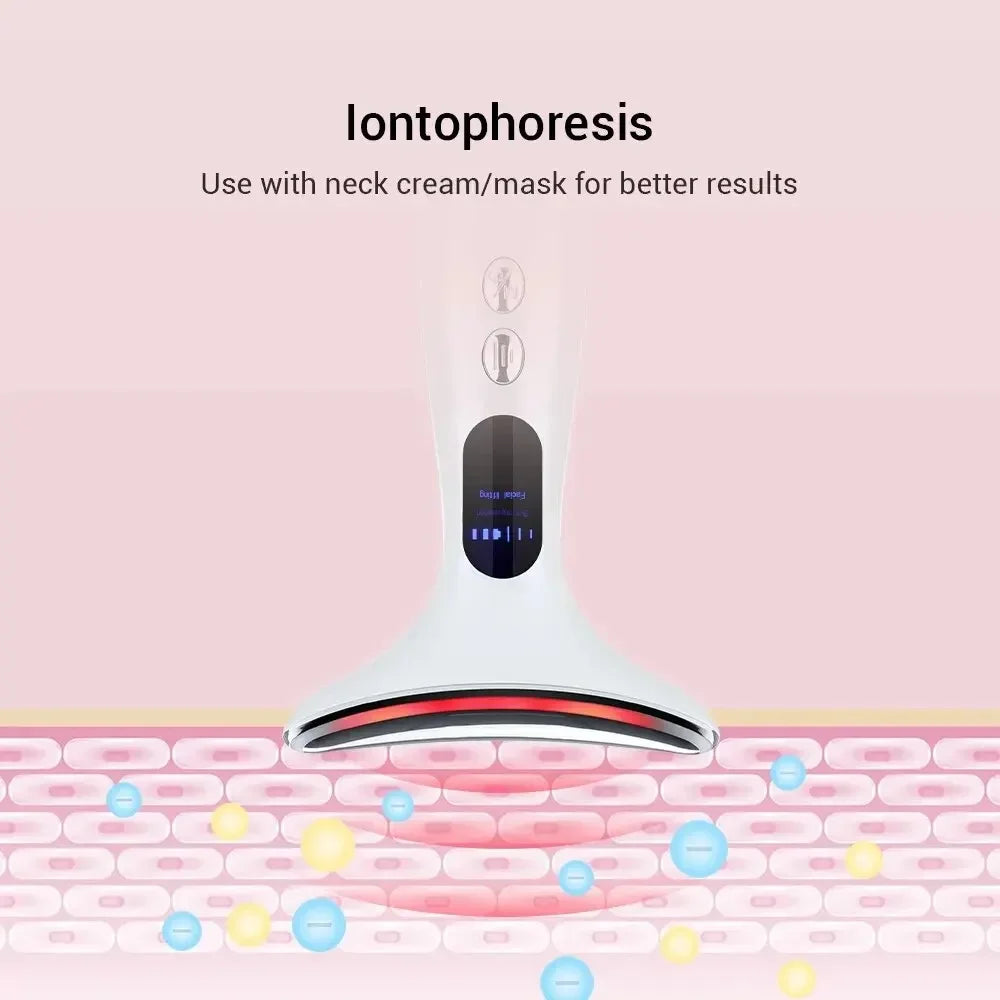 Dispositivo de masaje vibratorio para cuello y cara, máquina de Estiramiento facial, microcorrientes, terapia de luz roja, antiarrugas