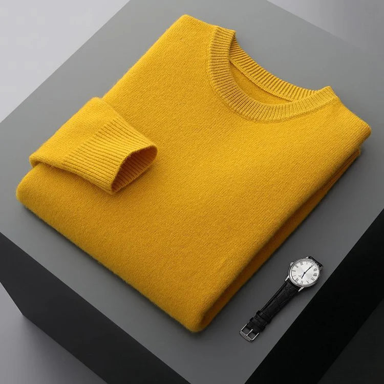 Suéter de lana para hombre Otoño e Invierno nuevo cuello redondo suelto Color sólido invierno engrosamiento camisa de fondo