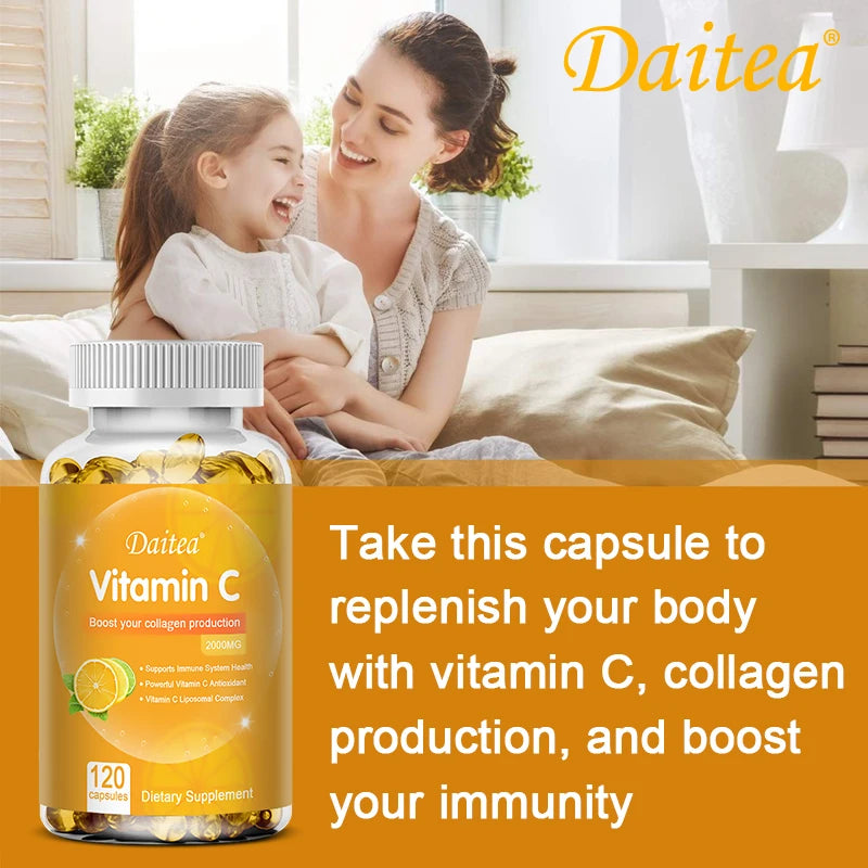 Cápsulas de vitamina C 2000 mg ricas en antioxidantes ayudan a la salud de la piel, las uñas y el cabello Sistema inmunológico y el suplemento de colágeno