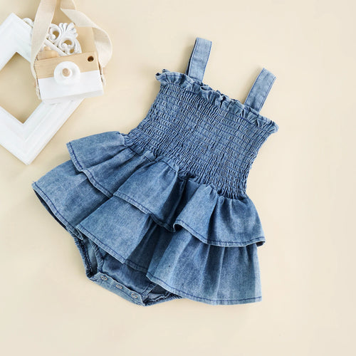 Baby Girl Sleeveless Pleated Ruffle-Hem Romper