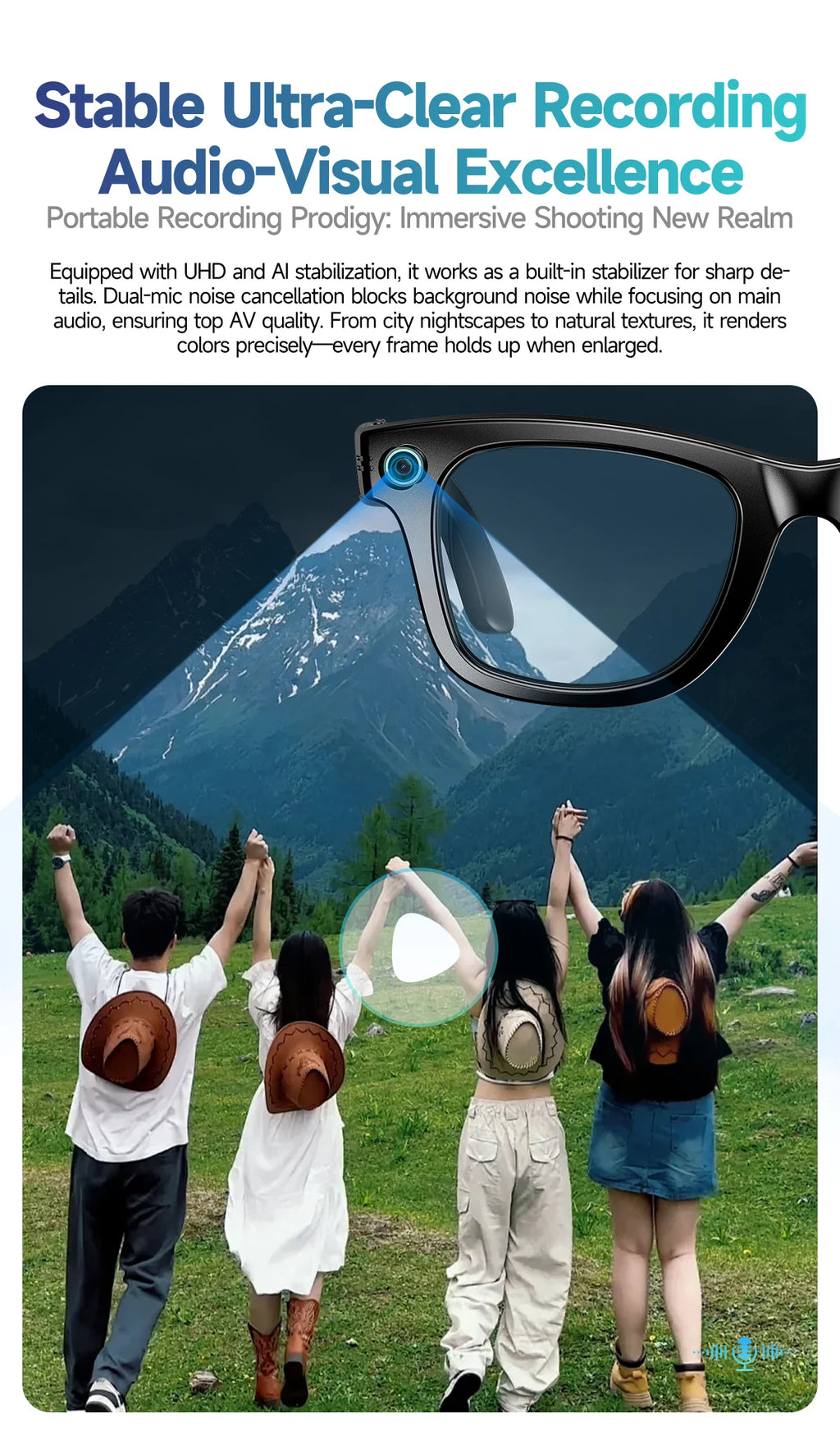 Gafas inteligentes HD grabación de vídeos reconocimiento de fotos AI traducción de respuesta 290mAh batería grande IP67 gafas Bluetooth impermeables