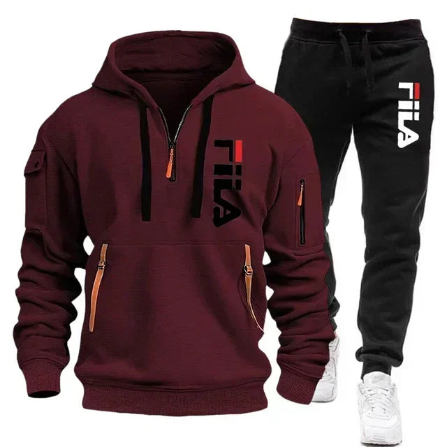 Conjunto de sudadera con capucha para hombre, conjunto de dos piezas de top cómodo y a la moda y pantalones deportivos casuales.