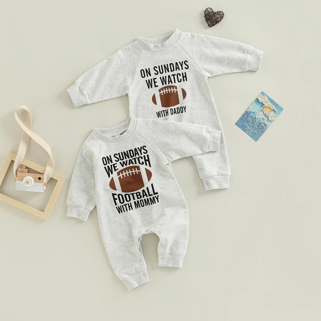 Baby Long-Sleeve Rugby Letter-Print Romper