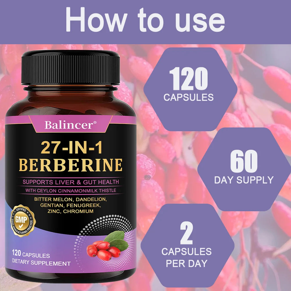 Cápsulas de bereberina - con canela de Ceilán - Equilibrio del azúcar en sangre, Salud cardiovascular, Ayuda a la digestión, Promueve el metabolismo