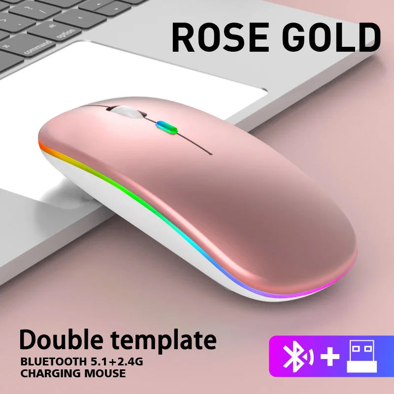 Ratón inalámbrico Bluetooth 2,4G modos duales ratones recargables RGB ergonómico silencioso clic ratón para PC ordenador iPad portátiles 3600DPI