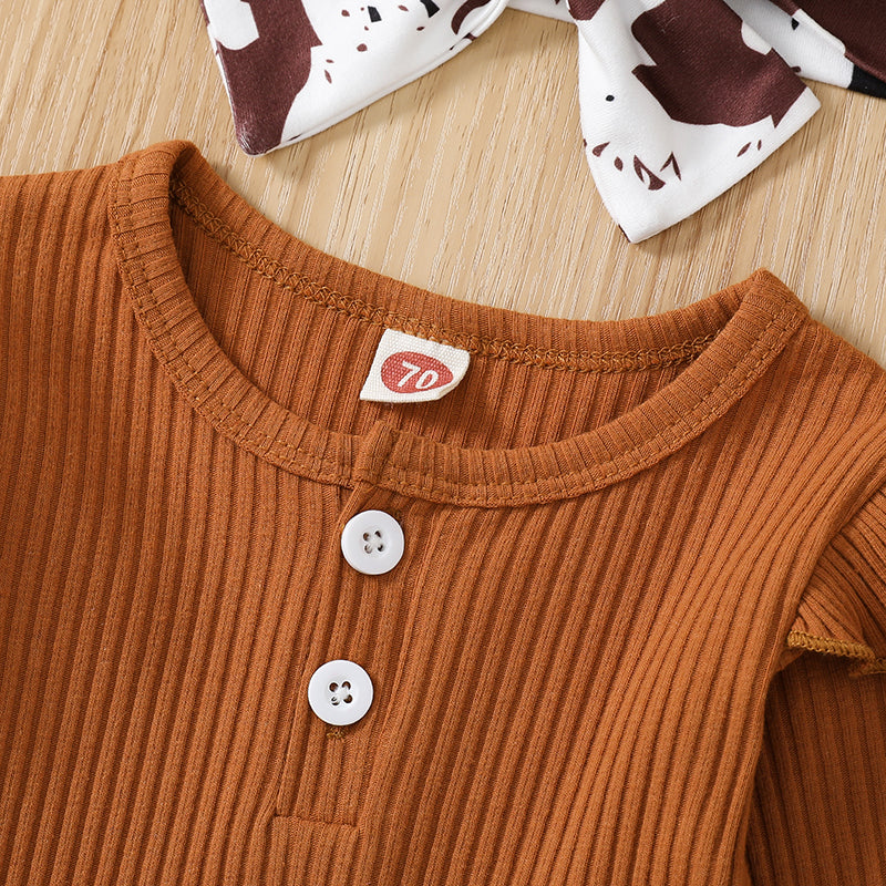 Baby Girl Ribbed Romper & Animal-Print Flare Pants Set