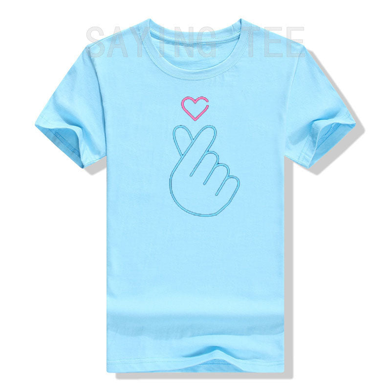 Camisa K-Pop, camiseta de regalo de música Pop coreana con corazón de mano y latido del corazón, camiseta gráfica KPop para fanáticos de la moda, camisetas de manga corta