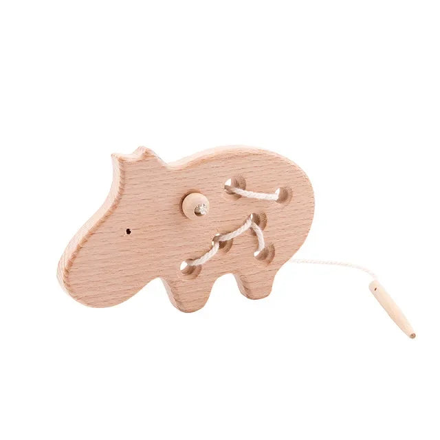 Juguetes de madera Montessori para bebé, tablero de enhebrado de erizo Animal, juguete educativo de madera de haya para niños, bloques de cuentas con botones, juguetes rompecabezas
