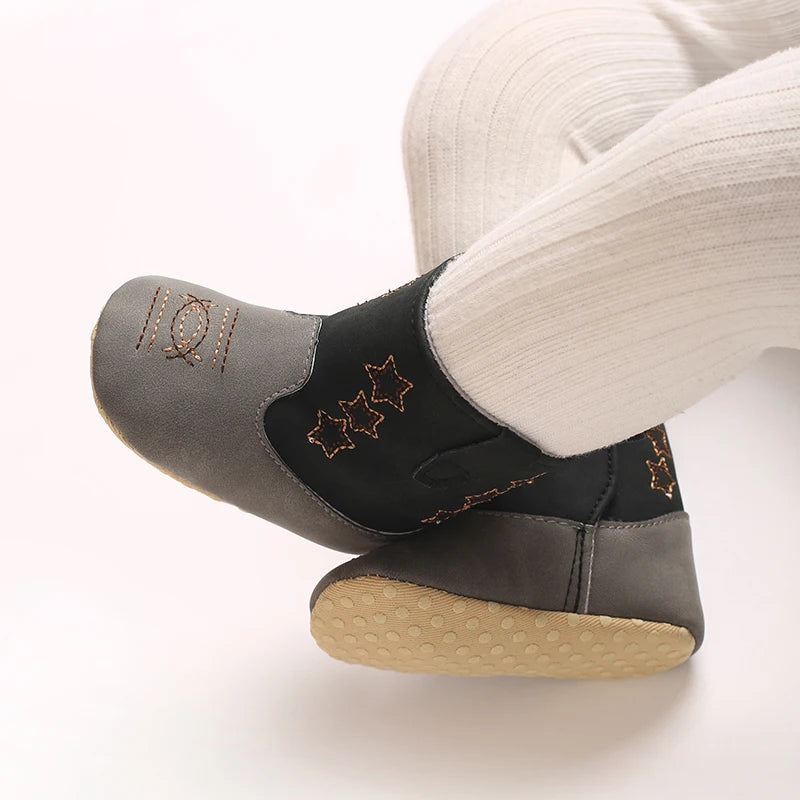 Baby Western Cowboy Boots Star Embroidered Soft Anti-Slip Sole Baby Steps First Baby Shoes 0-18M