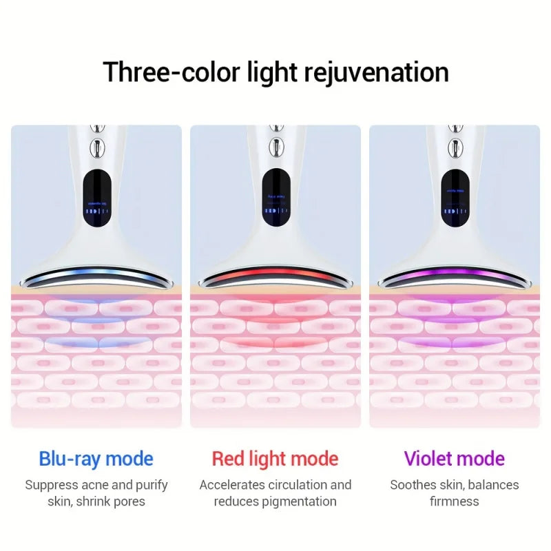 Dispositivo de masaje vibratorio para cuello y cara, máquina de Estiramiento facial, microcorrientes, terapia de luz roja, antiarrugas