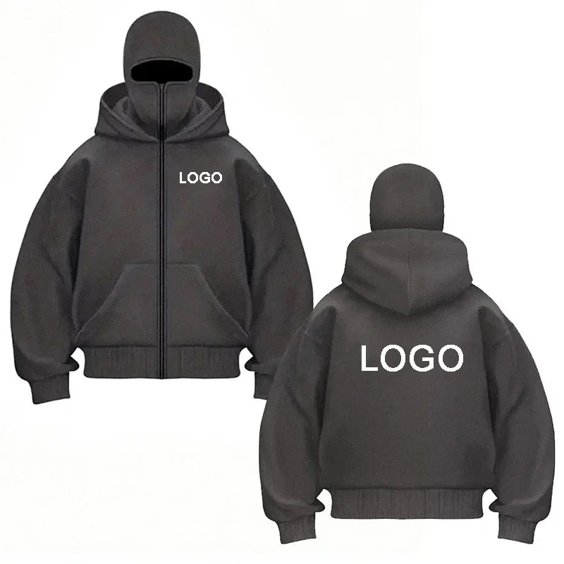Sudaderas con capucha y cremallera de doble capucha personalizadas para hombre, sudaderas con estampado de personalidad de manga larga con cremallera, jerséis con máscara Ninja para mujer, chaqueta