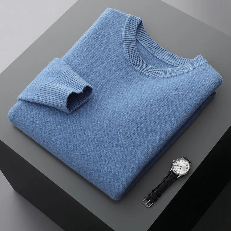 Suéter de lana para hombre Otoño e Invierno nuevo cuello redondo suelto Color sólido invierno engrosamiento camisa de fondo