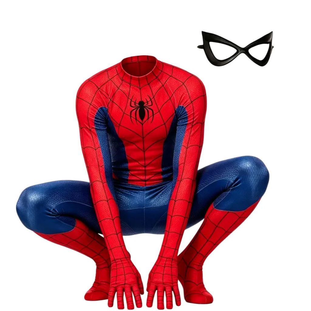 Red and blue Spider-Man cos costume Halloween Comic-Con Children Adult one-piece tights Independent blindfold Hero performance