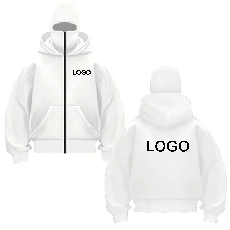 Sudaderas con capucha y cremallera de doble capucha personalizadas para hombre, sudaderas con estampado de personalidad de manga larga con cremallera, jerséis con máscara Ninja para mujer, chaqueta