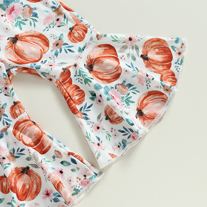 Baby Girl Halloween Pumpkin Romper, Flare Pants & Headband