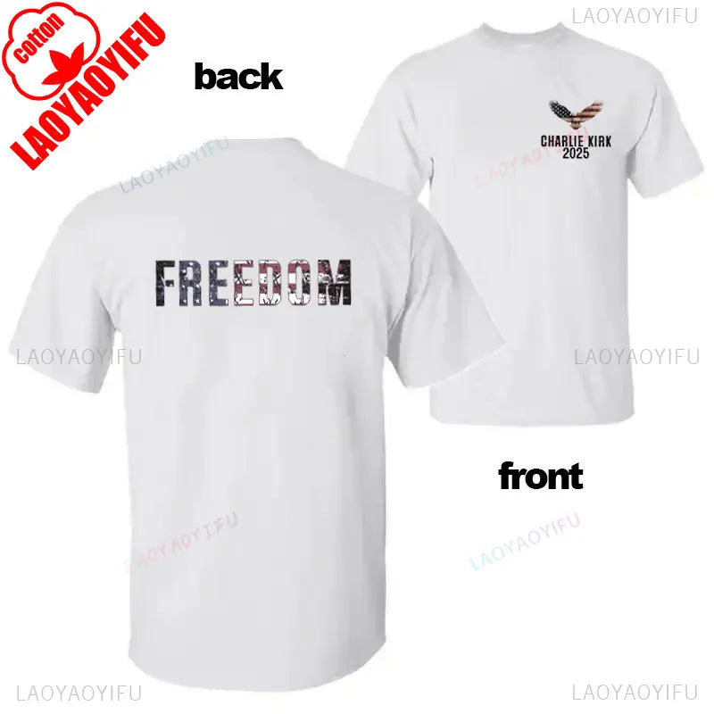 Camisa de libertad de Charlie Kirk, camiseta de héroe americano conmemorativa del homenaje, camiseta de activismo patriótico, camisetas gráficas Harajuku, ropa de calle