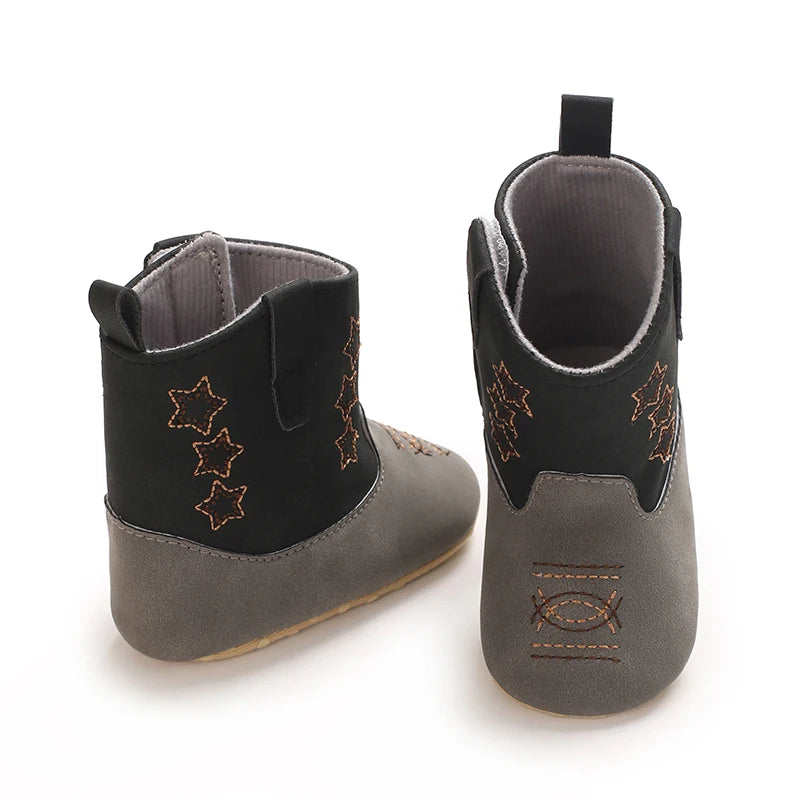 Baby Western Cowboy Boots Star Embroidered Soft Anti-Slip Sole Baby Steps First Baby Shoes 0-18M