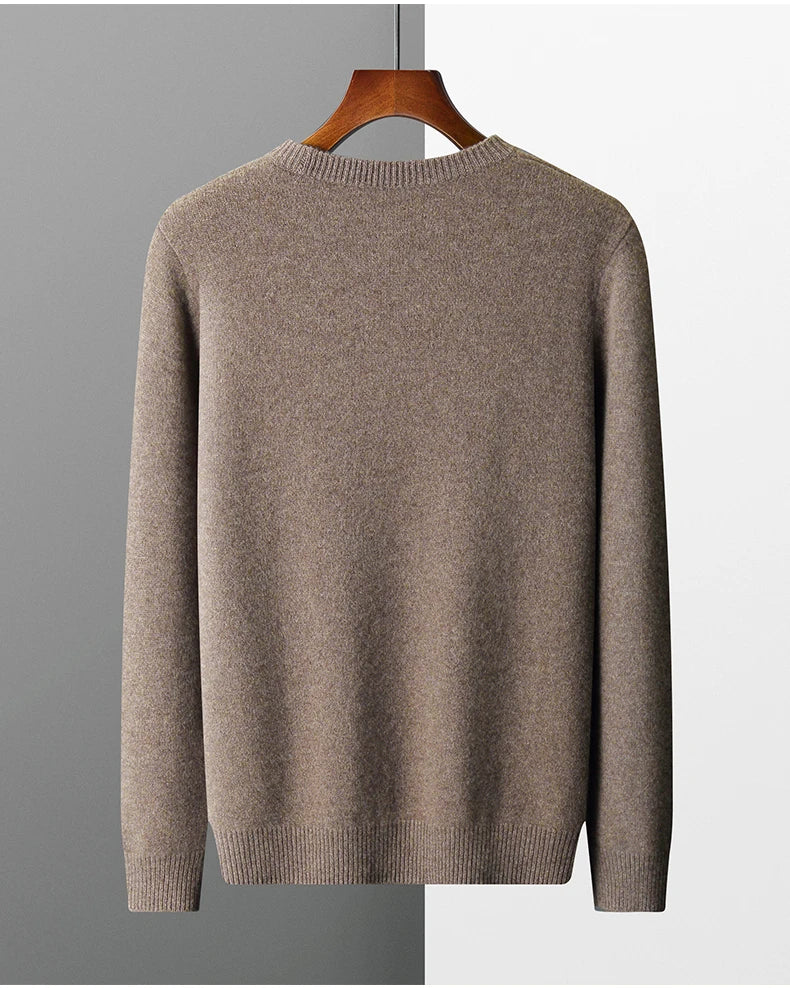 Suéter de lana para hombre Otoño e Invierno nuevo cuello redondo suelto Color sólido invierno engrosamiento camisa de fondo
