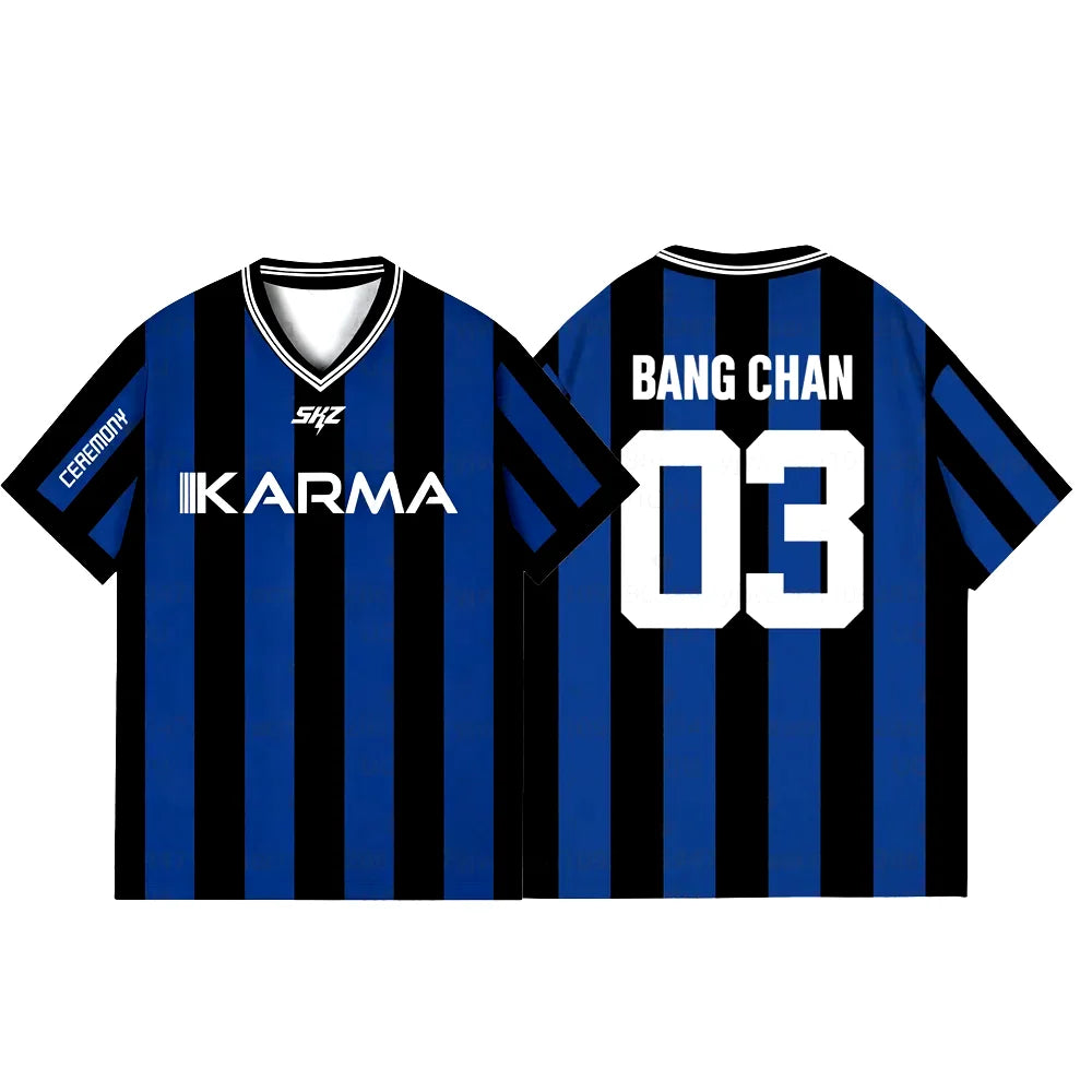 2025 KPOP Stay KARMA álbum Fans camisetas de apoyo FELIX BANGCHAN HYUNJIN ropa de calle ropa suelta camiseta camisetas de manga corta