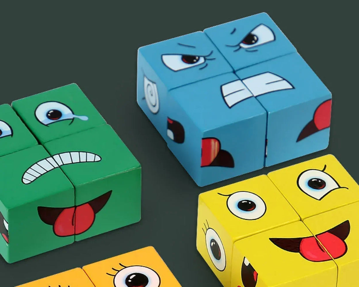 Cube Face Changing Wood Puzzle Building Blocks Board Game Montessori Expression Wooden Blocks Blocos For Children Kids Toys Gift