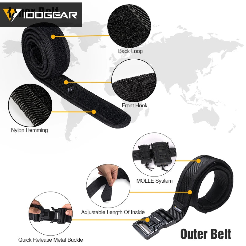 IDOGEAR-Cinturón táctico MOLLE de 2 ", cinturón MOLLE de liberación rápida con interior exterior ajustable para hombres, deportes al aire libre Airsoft 3444