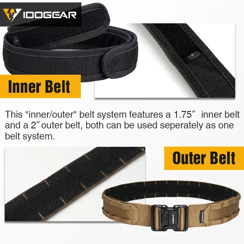 IDOGEAR-Cinturón táctico MOLLE de 2 ", cinturón MOLLE de liberación rápida con interior exterior ajustable para hombres, deportes al aire libre Airsoft 3444