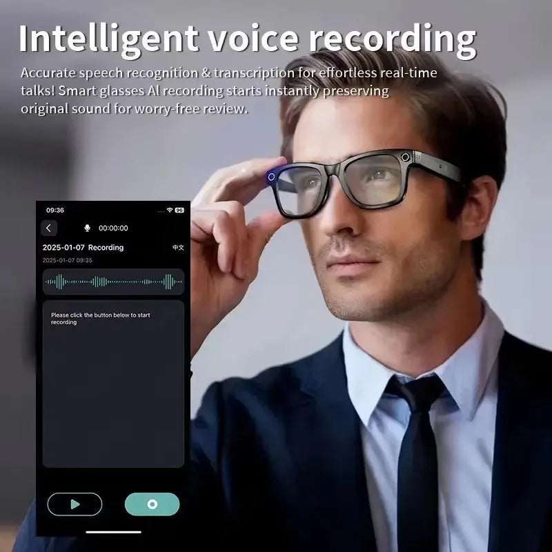 Gafas inteligentes HD grabación de vídeos reconocimiento de fotos AI traducción de respuesta 290mAh batería grande IP67 gafas Bluetooth impermeables