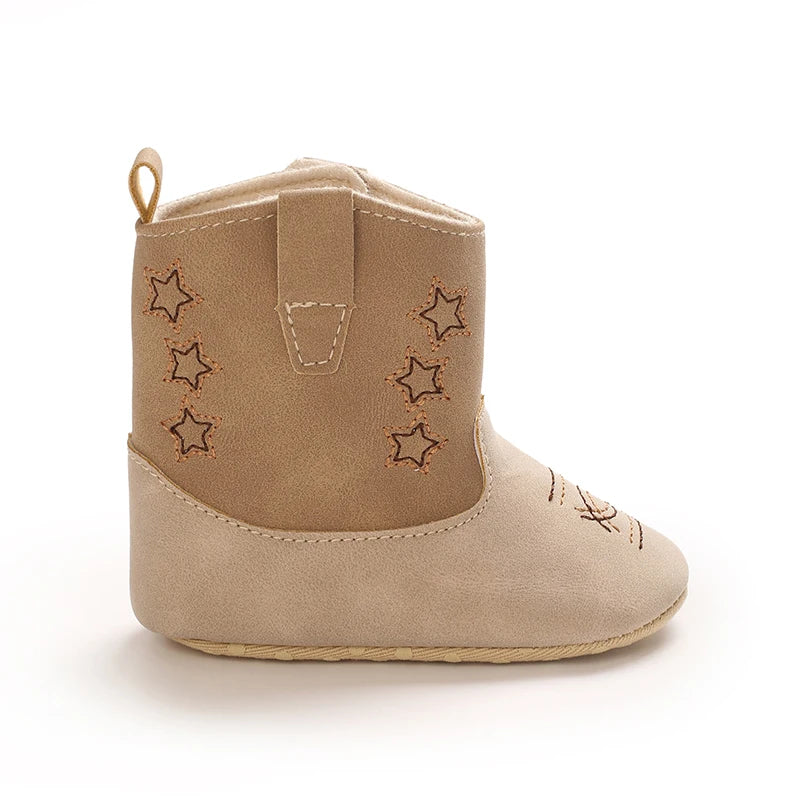 Baby Western Cowboy Boots Star Embroidered Soft Anti-Slip Sole Baby Steps First Baby Shoes 0-18M