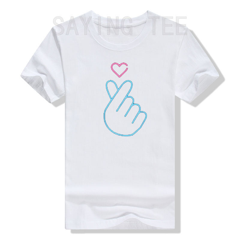 Camisa K-Pop, camiseta de regalo de música Pop coreana con corazón de mano y latido del corazón, camiseta gráfica KPop para fanáticos de la moda, camisetas de manga corta
