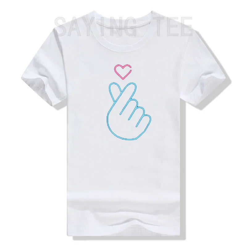 Camisa K-Pop, camiseta de regalo de música Pop coreana con corazón de mano y latido del corazón, camiseta gráfica KPop para fanáticos de la moda, camisetas de manga corta