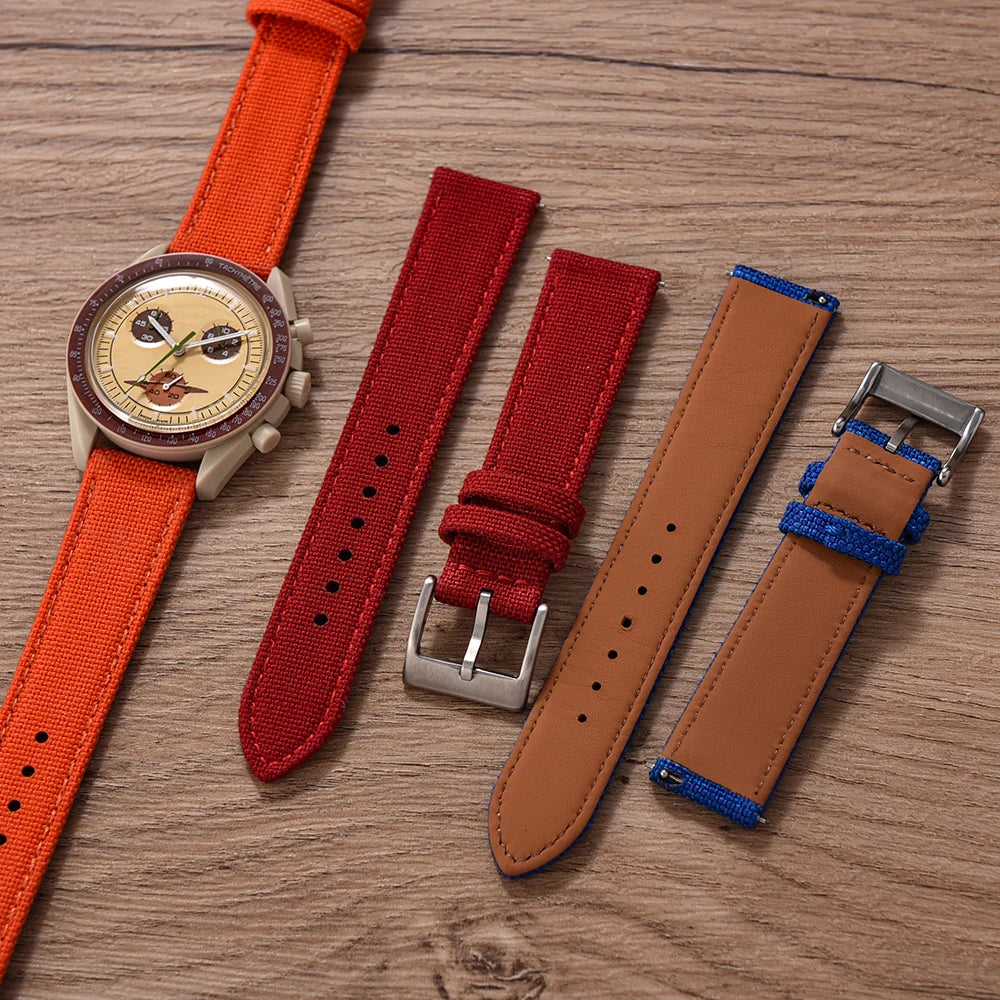 Correa de reloj de nailon de 18mm, 20mm y 22mm, correas de reloj de cuero y tela de vela de dos caras, pulseras de liberación rápida, cinturón deportivo para hombres y mujeres