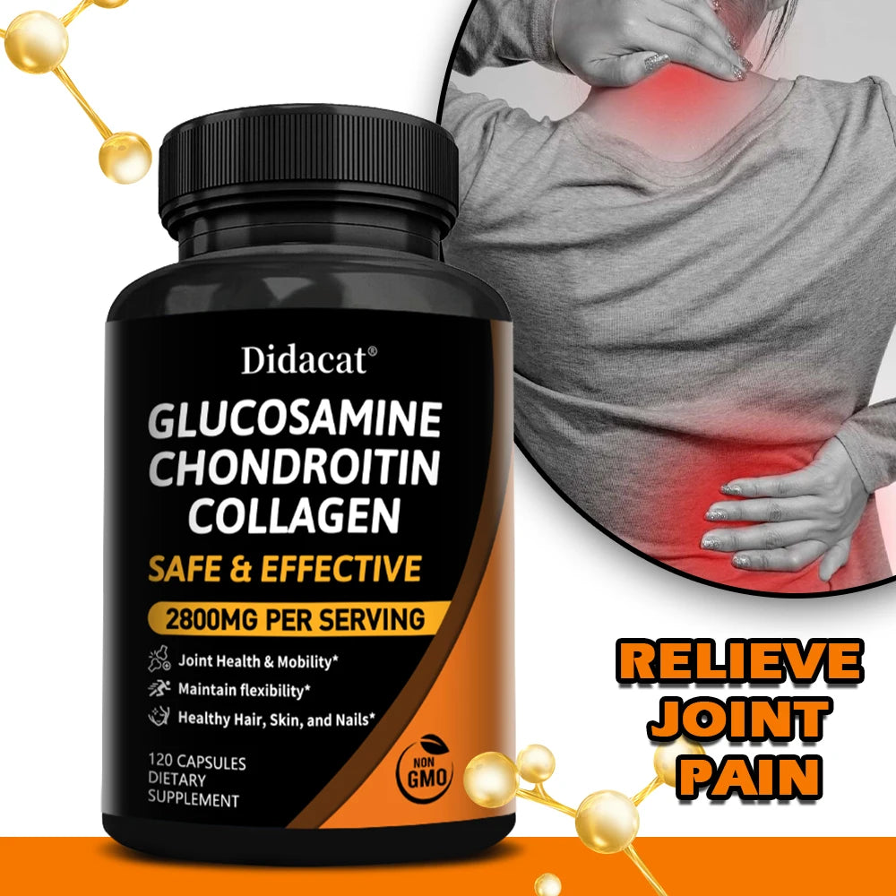 Complejo de Glucosamina y Condroitina con MSM, Suplemento Dietético para el Apoyo de las Articulaciones, Movimiento Cómodo y Formación de Colágeno