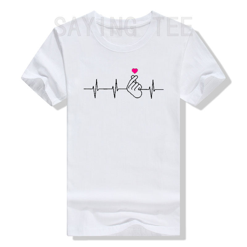 Camisa K-Pop, camiseta de regalo de música Pop coreana con corazón de mano y latido del corazón, camiseta gráfica KPop para fanáticos de la moda, camisetas de manga corta